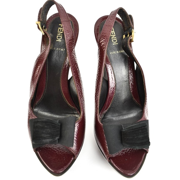 FENDI Deep Burgundy Leather & FF Logo Heels - Picture 3 of 8